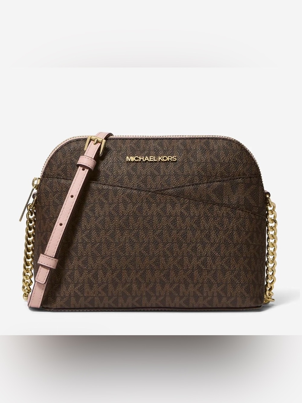 Michael Kors Brown Crossbody Jet Set with Powder Blush Strap